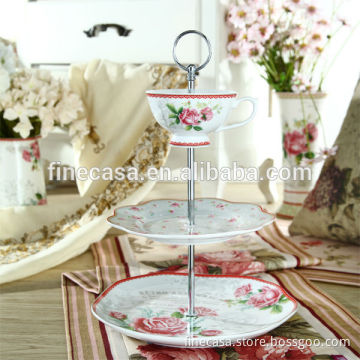Elegant Style Fine White Porcelain 3-Layer Cake Stand with Square Gift Box